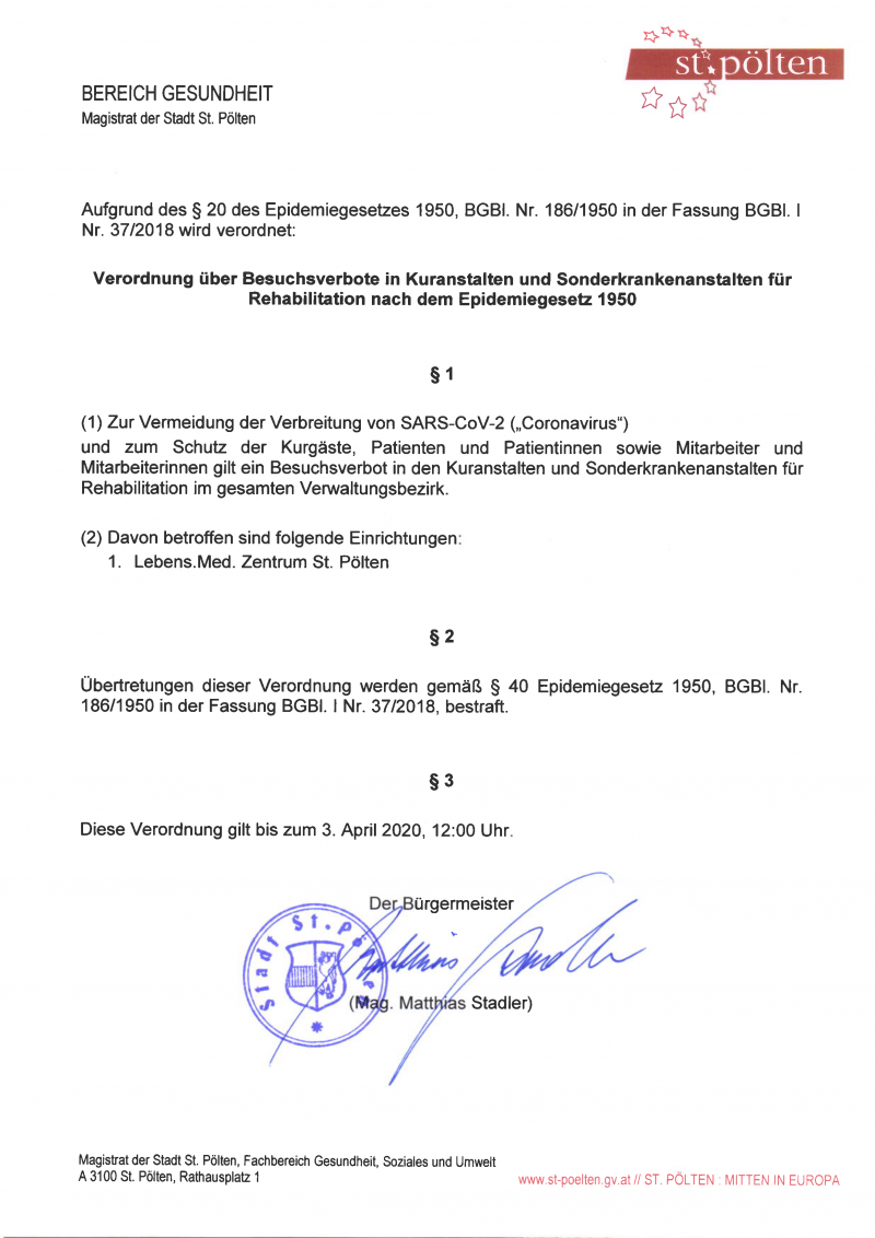 Verordnung Kuranstalten 18.03.2020