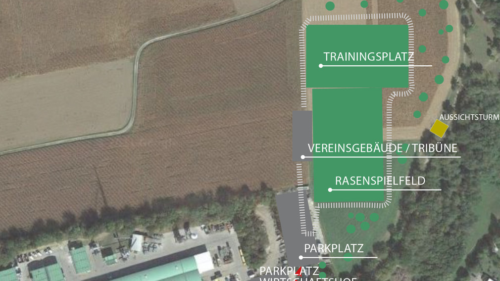 Plandarstellung einer möglichen Umsetzung der Sportanlage beim Wirtschaftshof. 