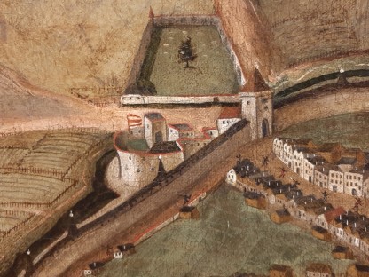 Ausschnitt aus der Stadtansicht von Balduin Hoyel 1623: zu erkennen ist das Wilhelmsburger Tor, später Linzer Tor genannt, mit dem Vorwerk. (Foto: Stadtmuseum St. Pölten)