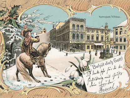Auf dem Dezember-Kalenderblatt des Kalenders ist eine historische Postkarte mit einem Motiv vom Herrenplatz zu sehen. (Foto: Stadtmuseum St. Pölten)