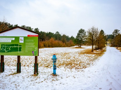 Das Spratzener Brunnenfeld und die 2014 angebrachte Infotafel. Foto: Arman Kalteis