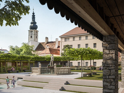 Ein Brunnen, mehr Grünraum mit Blumen, Bäumen und Sträuchern und ein überdachter Außen-Korridor: Der Alumnatsgarten soll für die Bevölkerung eine hohe Aufenthaltsqualität im Herzen der Innenstadt bieten. (Bild: ZOOM VP.AT)