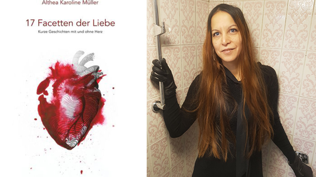 Buch-Cover 17 Facetten der Liebe und Portraitfoto von Althea Müller in einer Collage. (Foto: Althea Müller und Bettina Planyavsky)