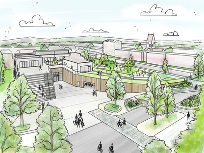 Zeichnung: Michael Herzog; Grundlage: Visualisierungen Wettbewerbsgewinner PFAFFENBICHLER ARCHITEKTUR St. Pölten.
