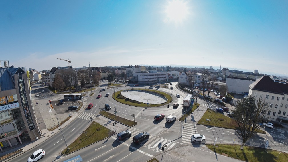 Luftaufnahme vom Europaplatz in Richtung Süden. (Foto: Josef Vorlaufer)