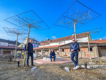 Ein wenig lässt sich schon die Schönheit des künftigen Alumnatsgartens erahnen. Die Planung fest im Blick haben Klaus Müller von der Stadtgärtnerei, Helmut Wiener vom Hochbau und Baudirektor Wolfgang Lengauer. (Foto: Arman Kalteis)