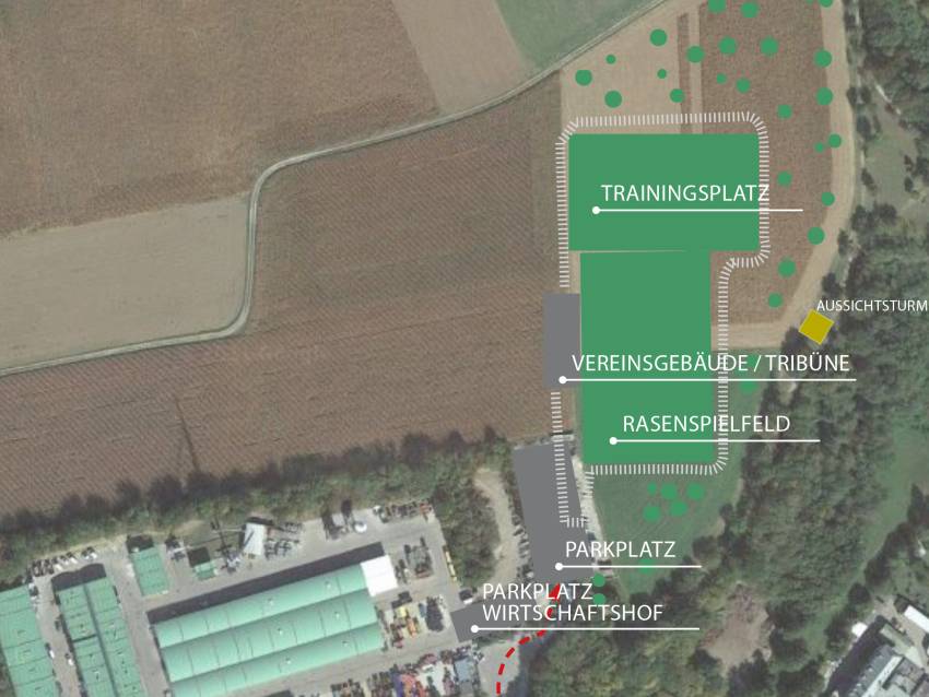 Plandarstellung einer möglichen Umsetzung der Sportanlage beim Wirtschaftshof.